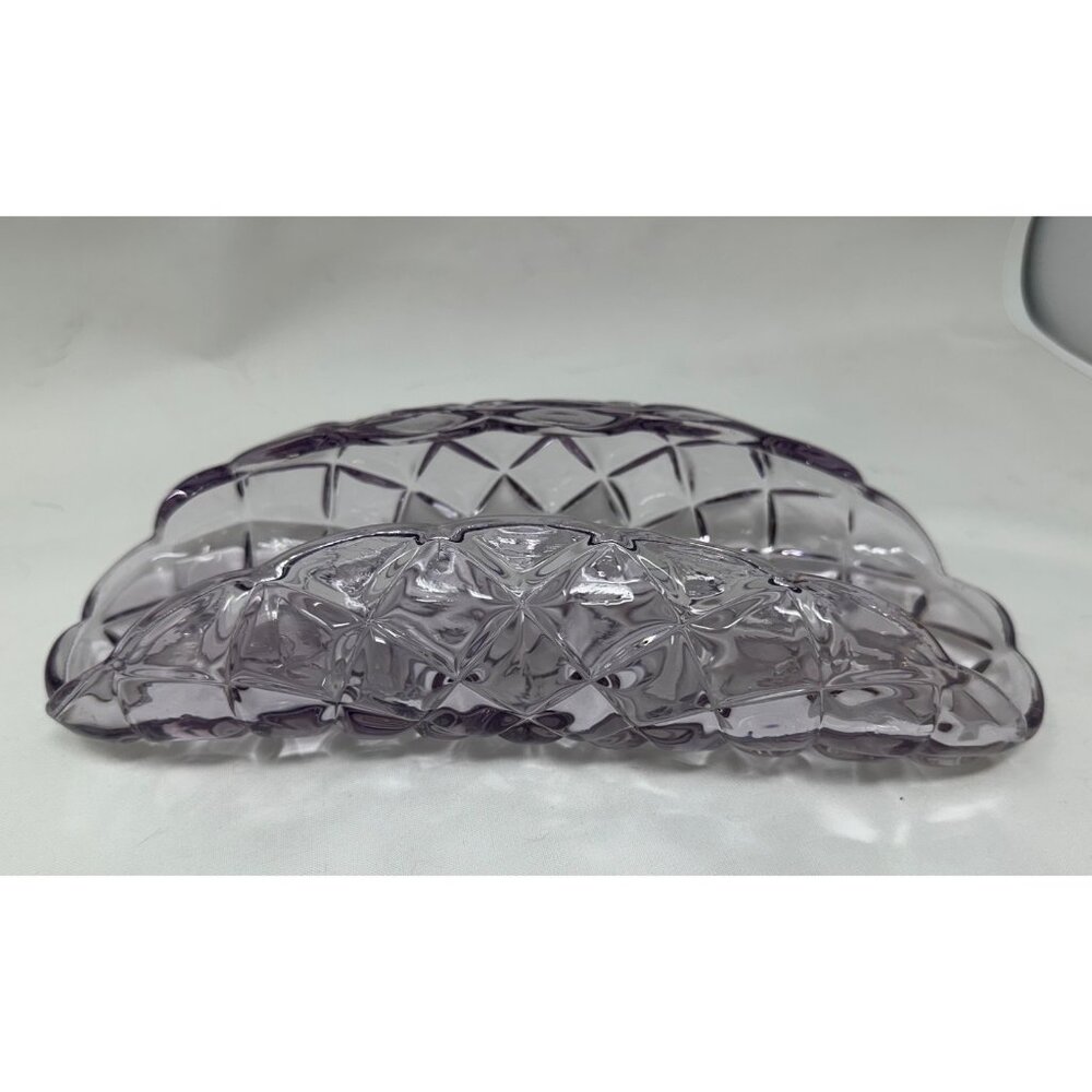 VTG light purple Glass Celery Dish Diamond Star Scallop Edge 10.5" Decor basket